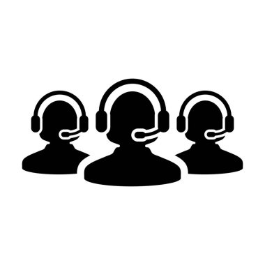 Çağrı merkezi simgesi vektör kadın iş desteği müşteri hizmetleri kişi profil avatar glyph pictogram illüstrasyon online asistan için kulaklık ile