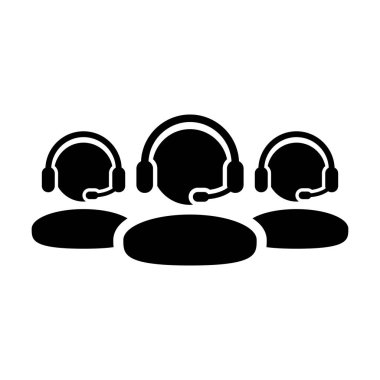 Hizmet simgesi vektör erkek müşteri hizmetleri iş destek kişi profil avatar glyph pictogram illüstrasyon online asistan için kulaklık ile