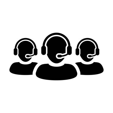 Glyph pictogram illüstrasyon online asistan için kulaklık ile iletişim simgesi vektör erkek iş desteği müşteri hizmetleri kişi profil avatar