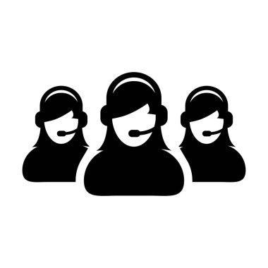 Müşteri hizmetleri simgesi vektör kadın iş destek hizmeti kişi profil avatar glyph pictogram illüstrasyon online asistan için kulaklık ile
