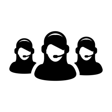 Müşteri destek simgesi vektör kadın iş hizmeti kişi profil avatar glyph pictogram illüstrasyon online asistan için kulaklık ile