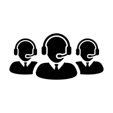 Müşteri deneyimi simgesi vektör erkek iş destek hizmeti kişi profil avatar ı online asistan için kulaklık ile glyph pictogram illüstrasyon