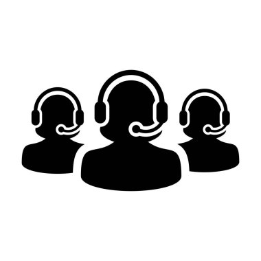 Müşteri yardım hattı simgesi vektör kadın iş destek hizmeti kişi profil avatar ı için kulaklık ile glyph pictogram illüstrasyon online asistan