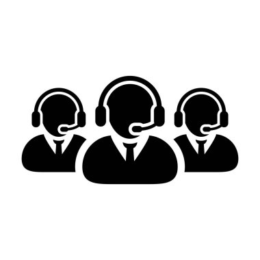 Destek simgesi vektör erkek iş müşteri hizmetleri hizmeti kişi profil avatar glyph pictogram illüstrasyon online asistan için kulaklık ile