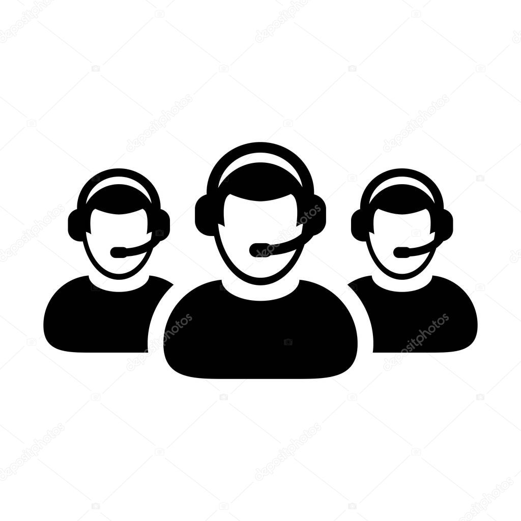 Customer care icon vector male business support service person profile avatar with headphone for online assistant in glyph pictogram illustration
