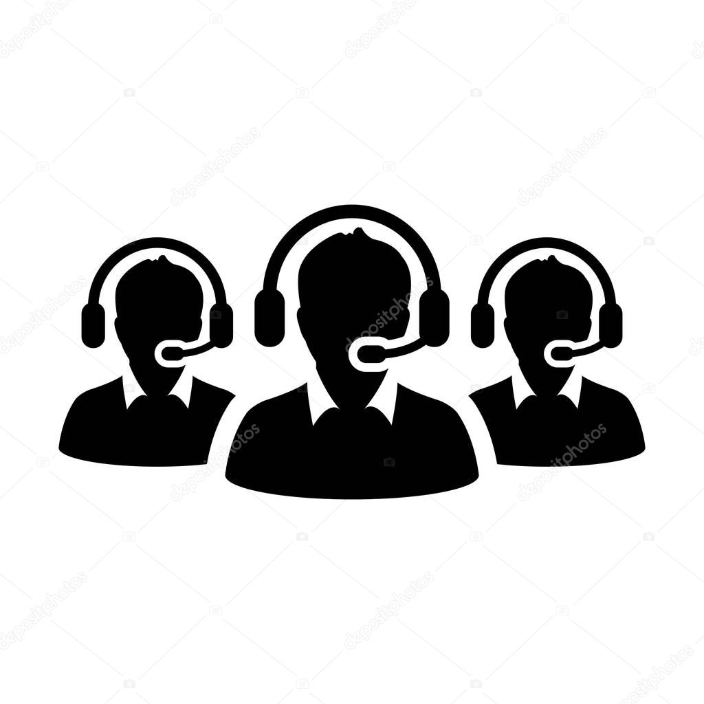 Technical support icon vector male business customer service person profile avatar with headphone for online assistant in glyph pictogram illustration