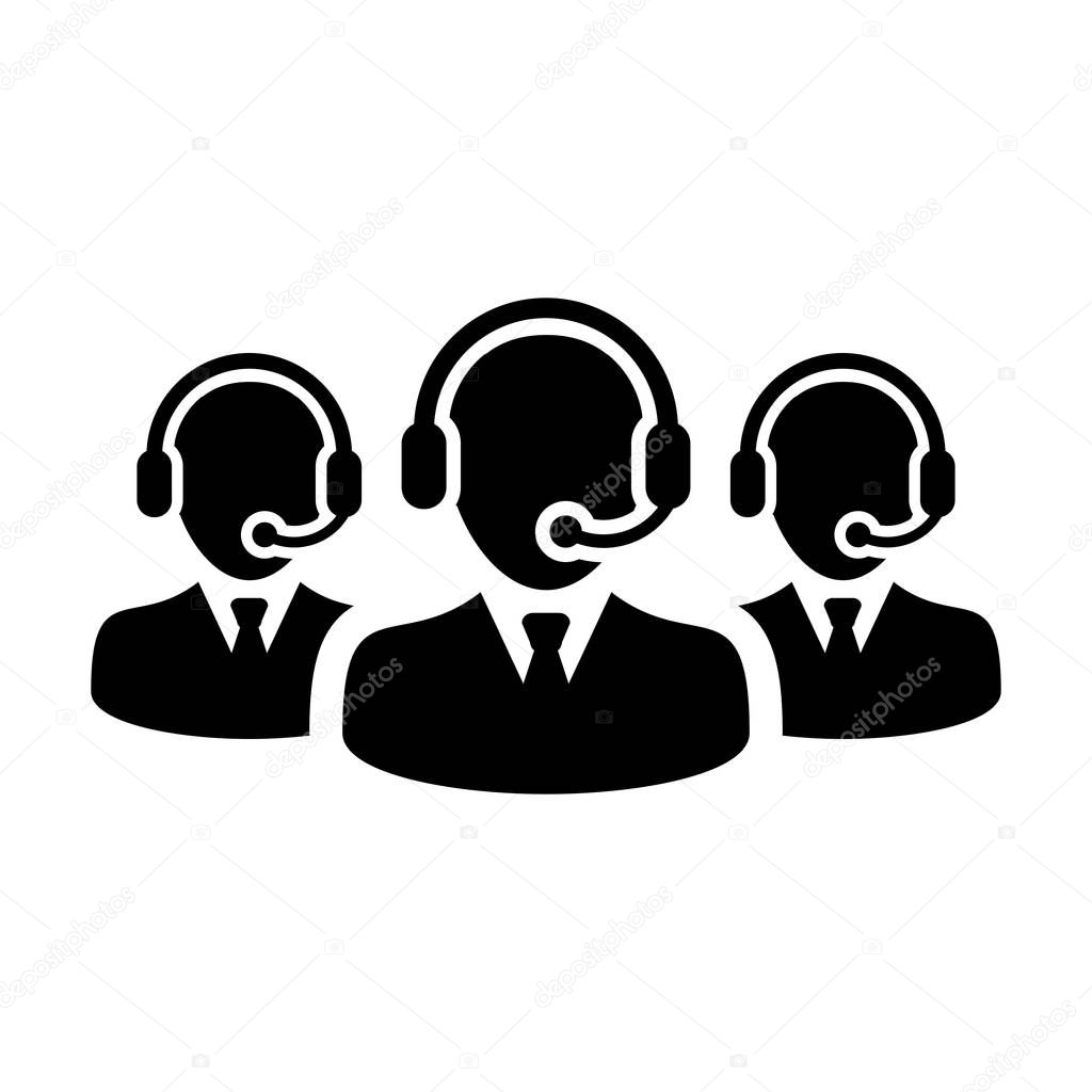 Assistant icon vector male business support customer service person profile avatar with headphone for online Chat in glyph pictogram illustration