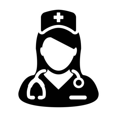 Glyph Pictogram illüstrasyon tıbbi danışma için bir stetoskop ile Hekim simgesi vektör kadın kişi profil avatar