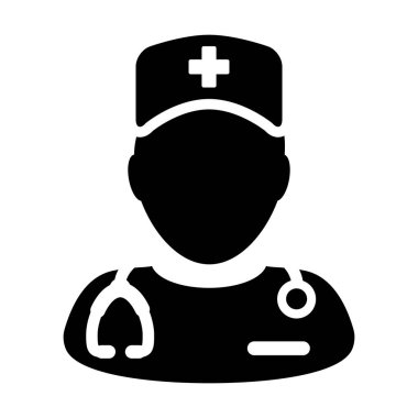 Glyph Pictogram illüstrasyon tıbbi danışma için bir stetoskop ile Hekim simgesi vektör erkek kişi profil avatar