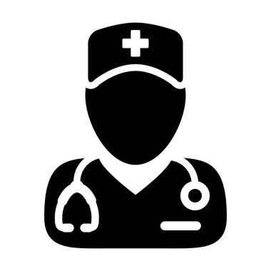 Glyph Pictogram illüstrasyon tıbbi doktor konsültasyon için bir stetoskop ile ilk yardım simgesi vektör erkek kişi profil avatar