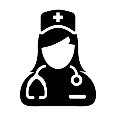 Glyph Pictogram illüstrasyon tıbbi danışma için bir stetoskop ile Hemşirelik simgesi vektör kadın kişi profil avatar