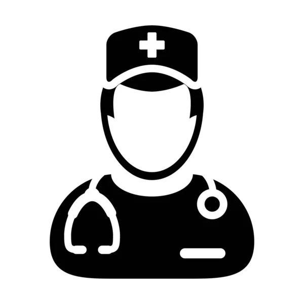 Icono médico vector hombre persona perfil avatar con un estetoscopio para consulta médica en Glyph Pictogram ilustración — Archivo Imágenes Vectoriales