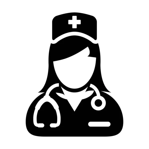 Orvos ikon vektor női személy profilja avatar egy sztetoszkóp orvosi konzultáció Glyph piktogram illusztráció — Stock Vector