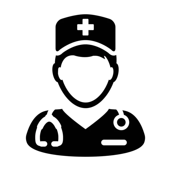 Icono médico vector hombre persona perfil avatar con un estetoscopio para consulta médica en Glyph Pictogram ilustración — Vector de stock