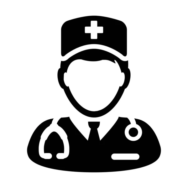 Icono de salud vector hombre persona perfil avatar con un estetoscopio para la consulta del médico en Glyph Pictogram ilustración — Vector de stock