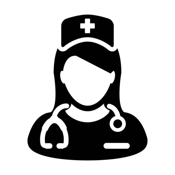 Orvosi ikon vektor női személy profilja avatar egy sztetoszkóp az orvos konzultáció Glyph piktogram illusztráció — Stock Vector