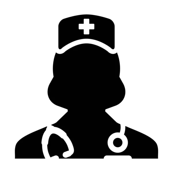 Профиль женщины-иконки в больнице с помощью стетоскопа для консультации врача на иллюстрации Glyph Pictogram — стоковый вектор