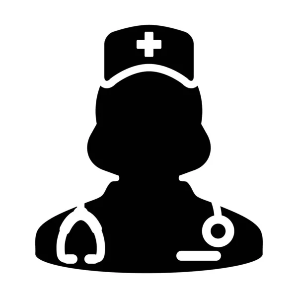 Icono de primeros auxilios vector de perfil de persona femenina avatar con un estetoscopio para consulta médica en ilustración Pictograma de Glifos — Archivo Imágenes Vectoriales