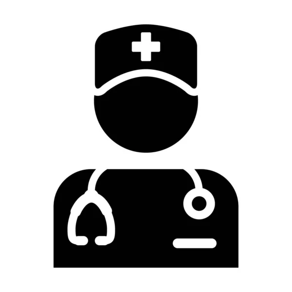 Icono de tratamiento vector hombre persona perfil avatar con un estetoscopio para la consulta del médico en Glyph Pictogram ilustración — Archivo Imágenes Vectoriales
