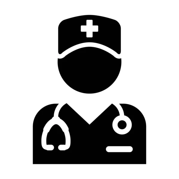 Arzt Icon Vector männliche Person Profil Avatar mit einem Stethoskop für medizinische Beratung in Glyphenpiktogramm Illustration — Stockvektor