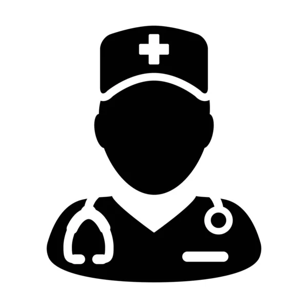 Icono de salud vector hombre persona perfil avatar con un estetoscopio para la consulta del médico en Glyph Pictogram ilustración — Vector de stock