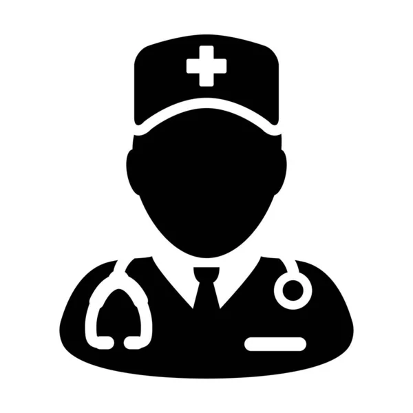 Enfermera icono vector hombre persona perfil avatar con un estetoscopio para consulta médica en ilustración Pictograma Glifo — Vector de stock