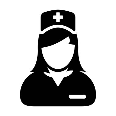 Tıbbi asistan simgesi vektör kadın kişi profil avatar Glyph Pictogram illüstrasyon konsültasyon için bir stetoskop ile
