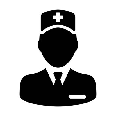 Bir glyph piktogram illüstrasyon tıbbi danışma için bir doktor simgesi vektör erkek kişi profil avatar isteyin