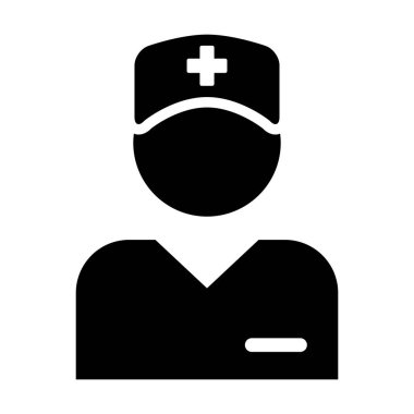 Bir glyph piktogram illüstrasyon tedavisi için bir stetoskop ile Sağlık danışma simgesi vektör erkek kişi profil avatar