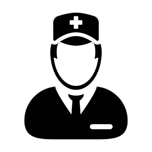 Ginecólogo icono vector hombre persona perfil avatar con un estetoscopio para médico consulta en un pictograma glifo ilustración — Vector de stock