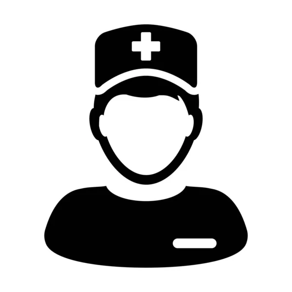 Clinicien icône vecteur homme profil avatar avec un stéthoscope pour consultation médicale dans une illustration de pictogramme de glyphe — Image vectorielle