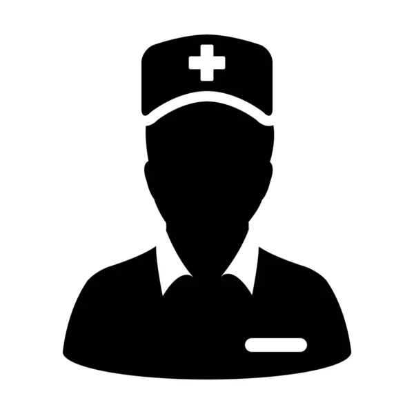 Medical attendant icon vector male person profile avatar with a stethoscope for consultation in a glyph pictogram illustration