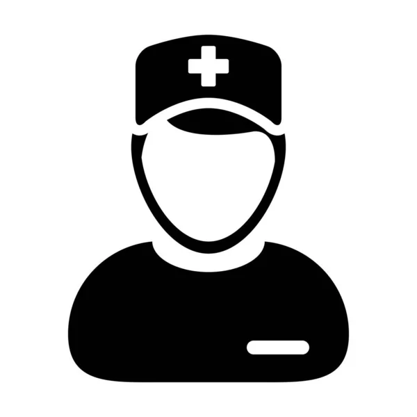 Icône de premiers soins vecteur homme profil avatar avec un stéthoscope pour la consultation d'un médecin dans une illustration de pictogramme de glyphe — Image vectorielle