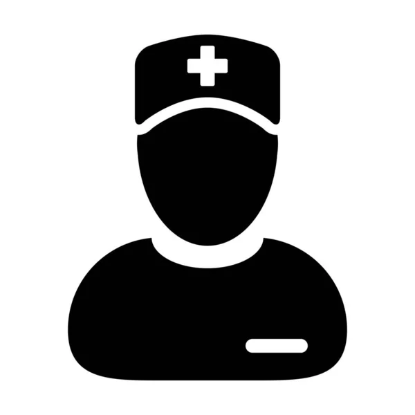 Icône médecin vecteur homme profil avatar avec un stéthoscope pour consultation médicale dans une illustration de pictogramme de glyphe — Image vectorielle