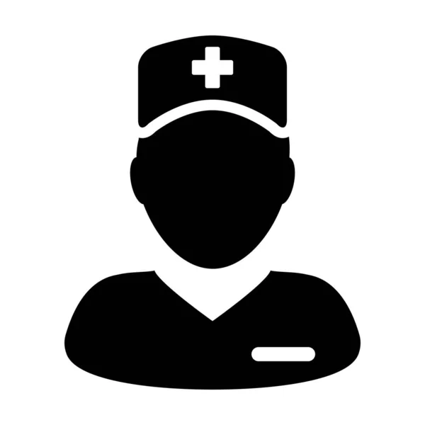 Pregunte a un médico icono vector hombre persona perfil avatar para consulta médica en un pictograma glifo ilustración — Vector de stock