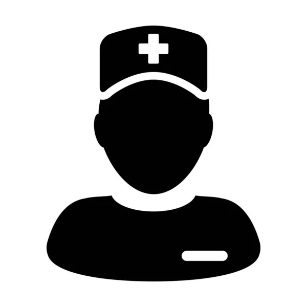 Bir glyph piktogram illüstrasyon tıbbi danışma için bir stetoskop ile Hekim simgesi vektör erkek kişi profil avatar — Stok Vektör