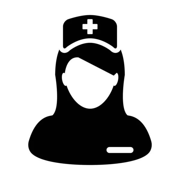 Icono médico vector avatar perfil de persona femenina con un estetoscopio para consulta médica en ilustración Pictograma de Glifos — Archivo Imágenes Vectoriales