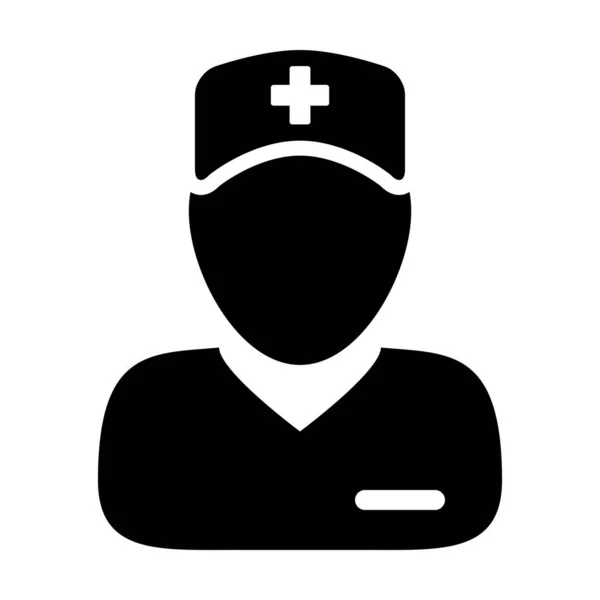 Avatar del profilo della persona maschile del vettore icona medica con uno stetoscopio per la consultazione del medico nell'illustrazione del pittogramma del glifo — Vettoriale Stock