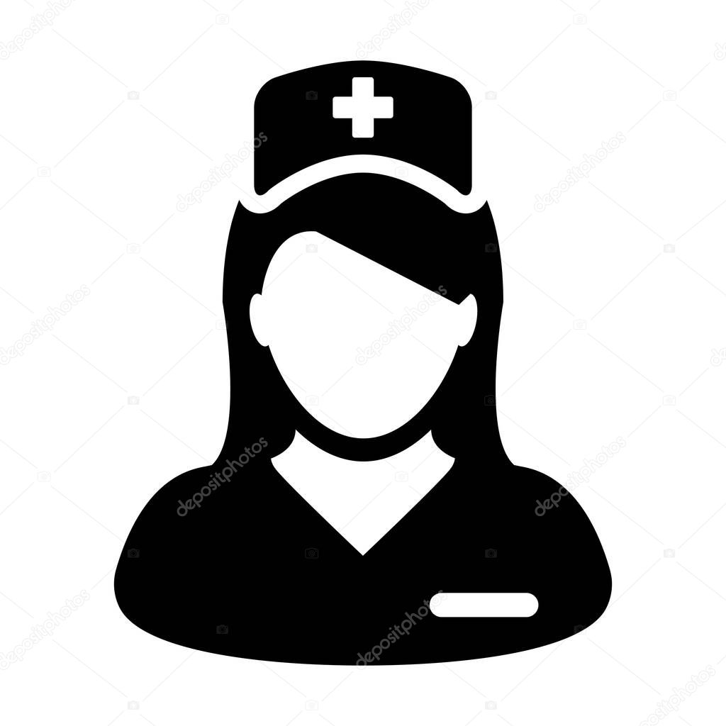 Nurse icon vector female person profile avatar with a stethoscope for medical consultation in Glyph Pictogram illustration