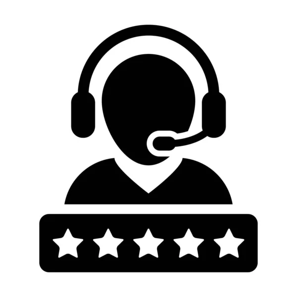 Ranking icon vector mannelijke ondersteuning Customer Care service persoon profiel avatar met een koptelefoon en een ster rating voor online assistent in glyph-pictogram illustratie — Stockvector