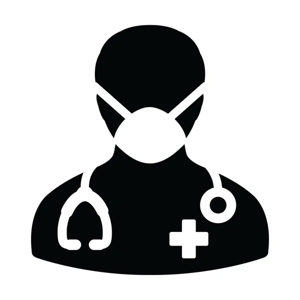 Doctor Icon Vector Surgical Face Mask Male Person Profile Avatar — Stock Vector