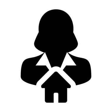 Ev sembolü kadın kullanıcı profiline sahip Avatar simge vektörü düz renkli Glyph Pictogram illüstrasyonu