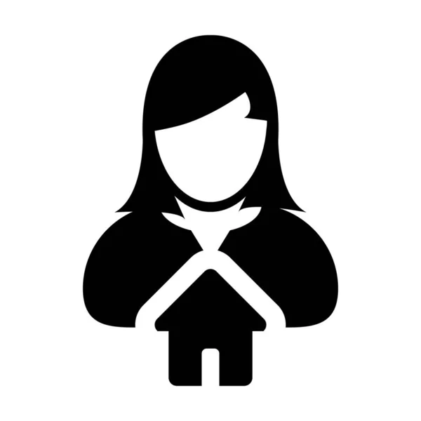 人のプロフィールのアバターを持つホームアイコンベクトルユーザーの女性のシンボルフラットカラーグリフピクトグラムイラスト — ストックベクタ