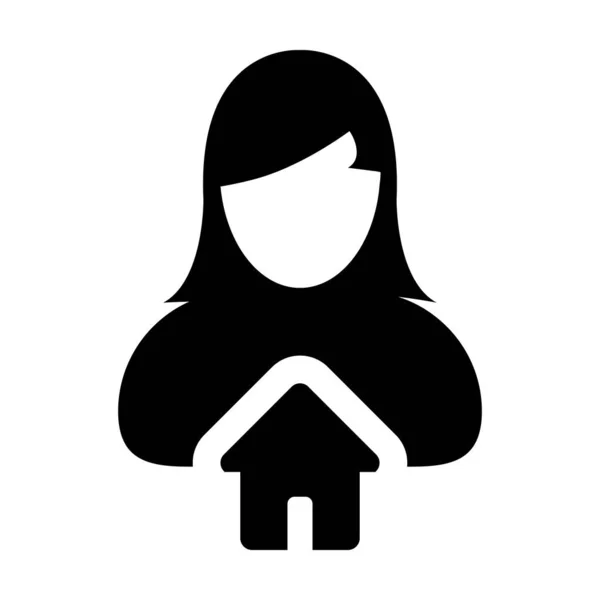プロフィールアイコンベクトルと家のシンボルユーザー人女性のアバター平色のグリフ絵文字 — ストックベクタ