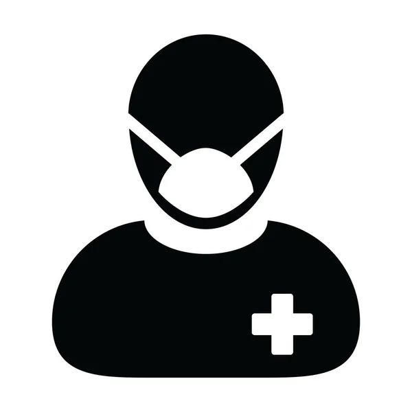 Gezondheidsicoon Vector Patiënt Met Gezichtsmasker Persoon Profiel Mannelijke Gebruiker Avatar — Stockvector