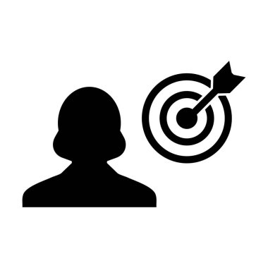 Profil ikonu hedef hedef tahtası ve kadın kullanıcı şahıs avatar sembolü iş geliştirme hedefleri için glyph pictogram resimleme