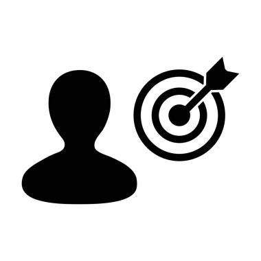 İşletme geliştirme hedefleri için erkek kullanıcı profili avatar sembollü Dartboard ikon vektör hedefi