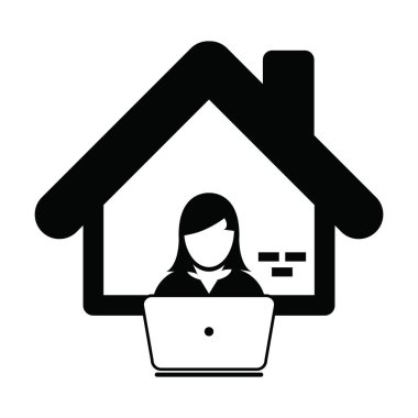 İş ve finans için kadın kullanıcı profili avatarıyla ev simgesinden düz renkli bir resim çizimi yap