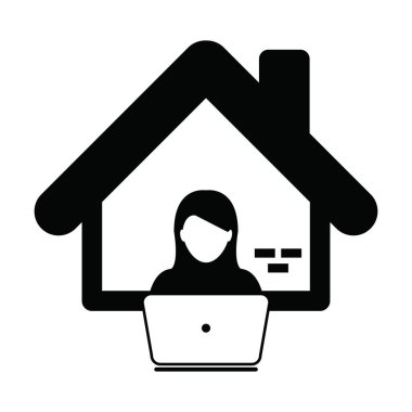 Dizüstü bilgisayar kullanıcısı profili ile evden çalışan kadın simgesi iş ve finans için düz renkli bir resim çizimi ile Avatar sembolü