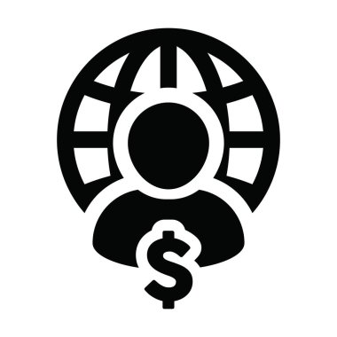 Finans ikonu vektör küre dolar işaret para ile erkek kişi profil avatar sembolü düz renk glyph resimli bir iş ağı için